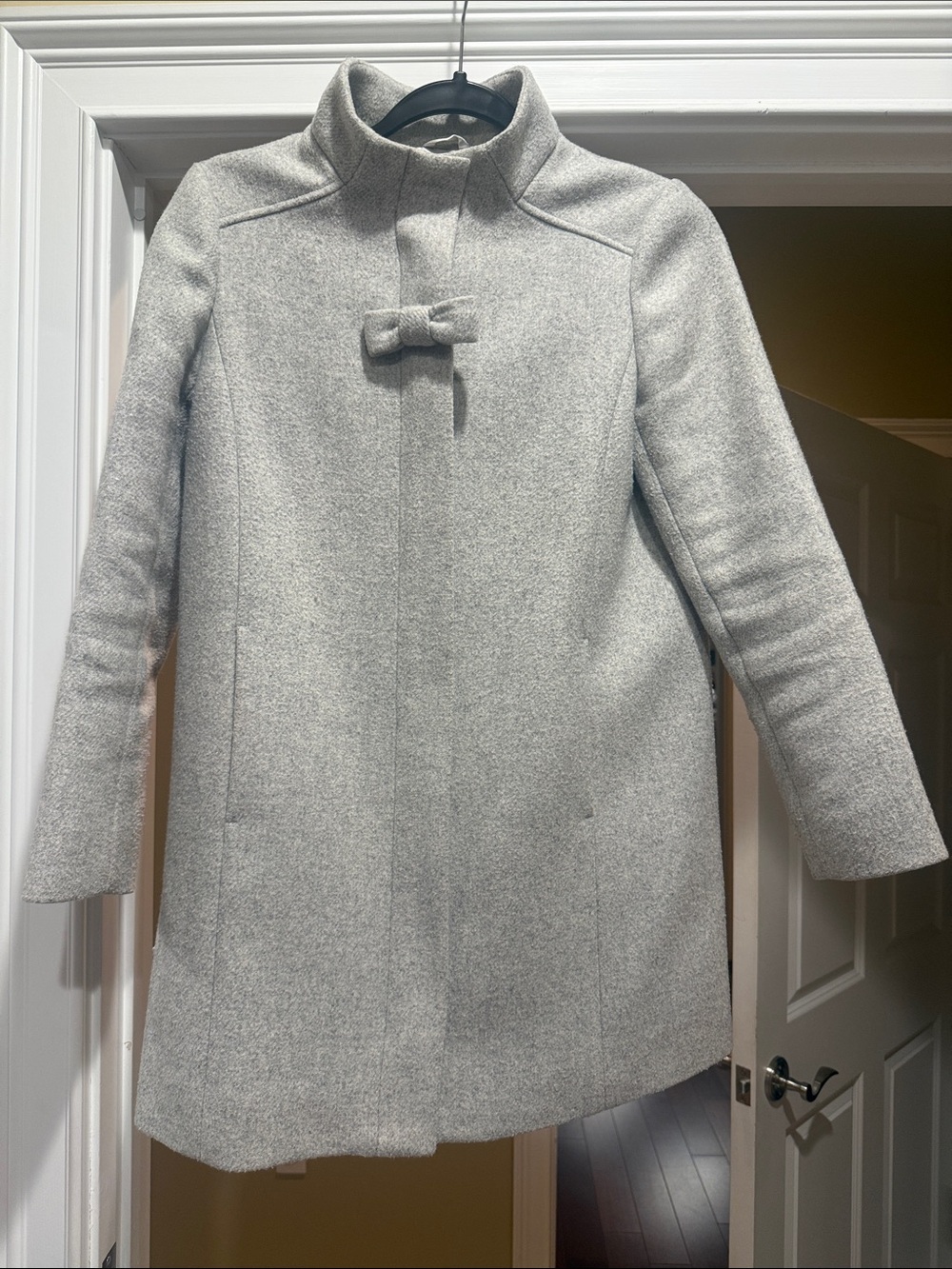 Crewcuts Light Gray Wool-Blend Pea Coat with Bow Detail